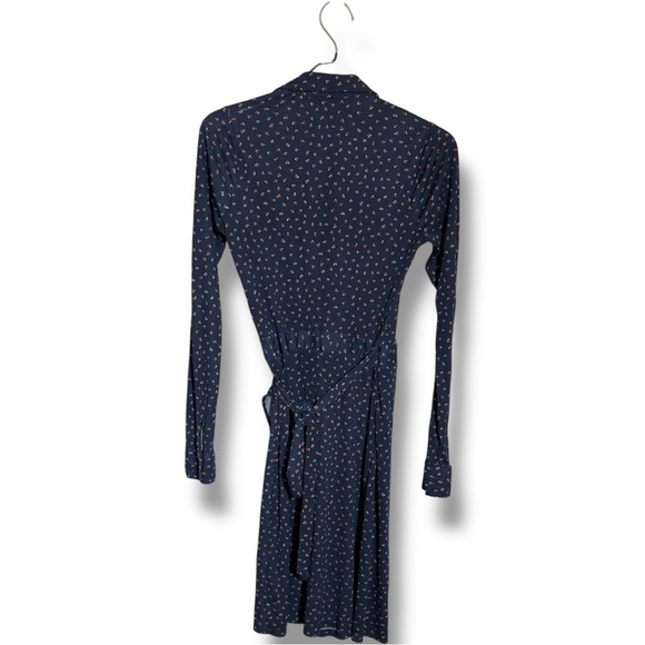 The Limited Navy Long Sleeve Printed Mini Wrap Dress With Collar - Picture 13 of 14